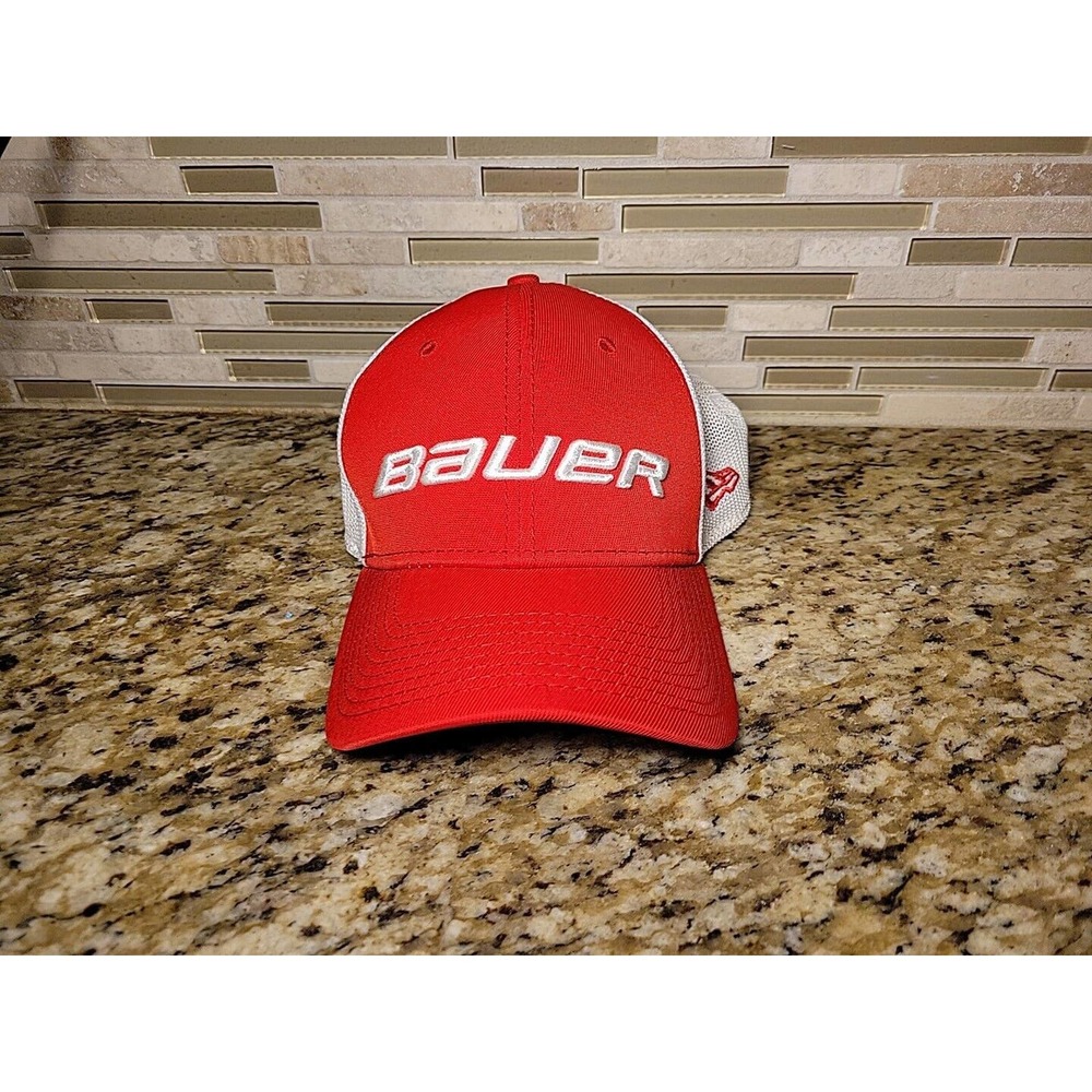 Bauer Hockey Hat Cap New Era Size Small Medium Flex Fit Red White Mesh Back